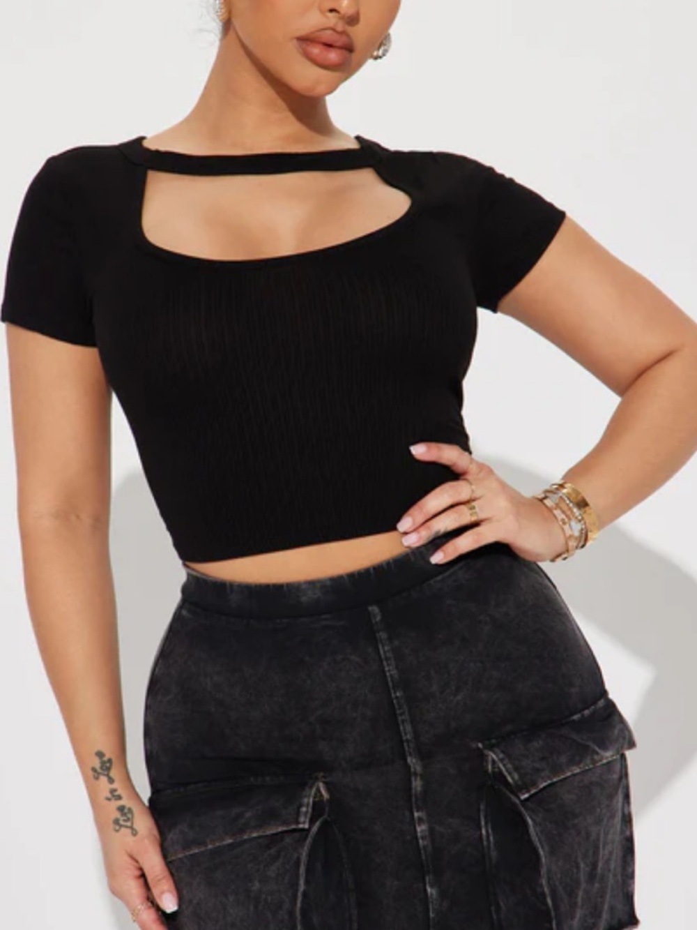 Bozzolo Black Cutout Ribbed Crop Top